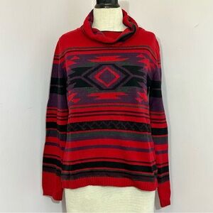 Chaps Aztec Southwestern Print Cowl Sweater L